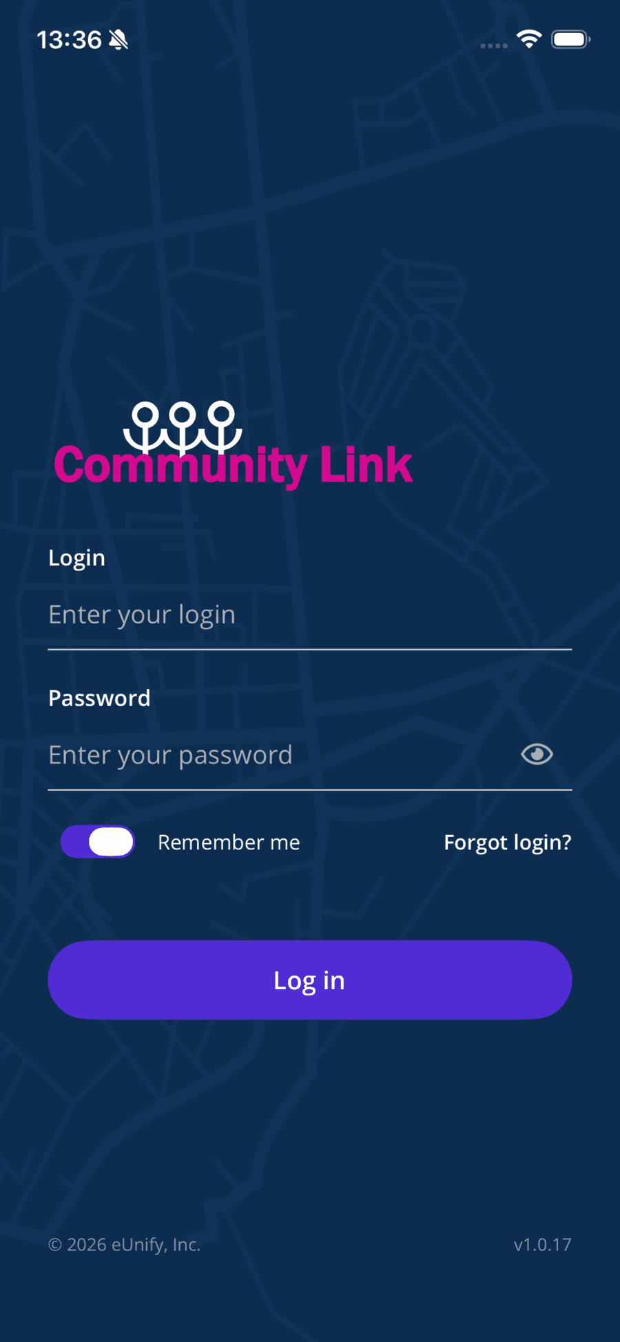 Community Link app sign-in screen
